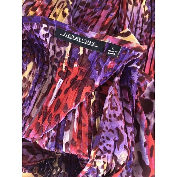 NOTATIONS Women Size Large Multicolor round collar Short Sleeve Blouse stretch - Picture 6 of 7